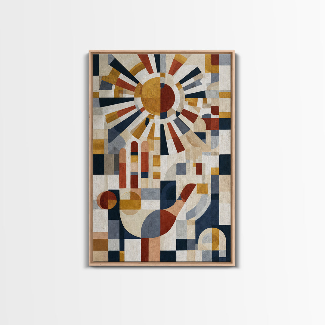Geometric Sun and Hand Motif Canvas Print, Eclectic Art, Unique Wall Art, Living Room Decor, Abstract Art, Eclectic, Home Decor, ECL-2x3-23