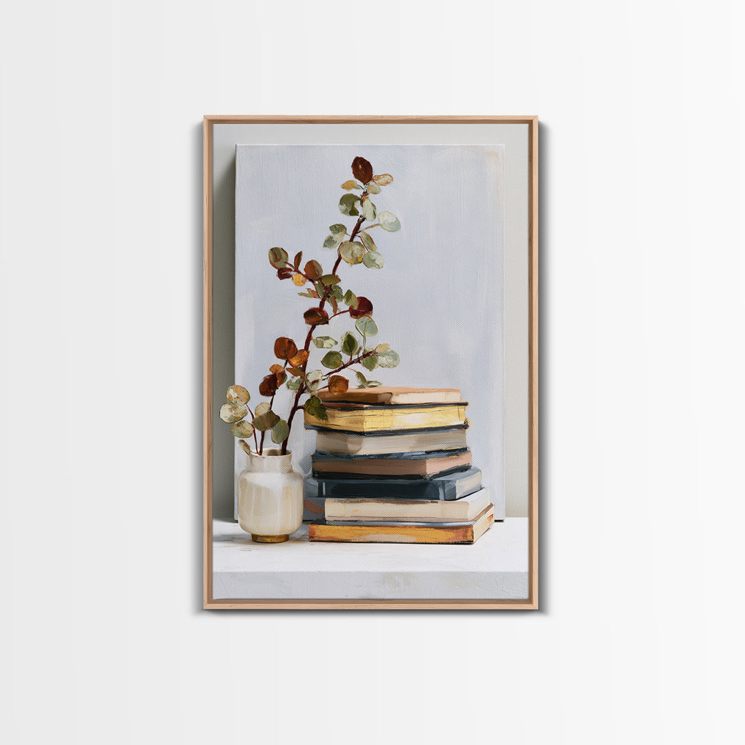Colorful Book and Plant Still Life Canvas Print, Eclectic Art, Living Room Decor, Fine Art, Eclectic, Textured Painting, ECL-2x3-31