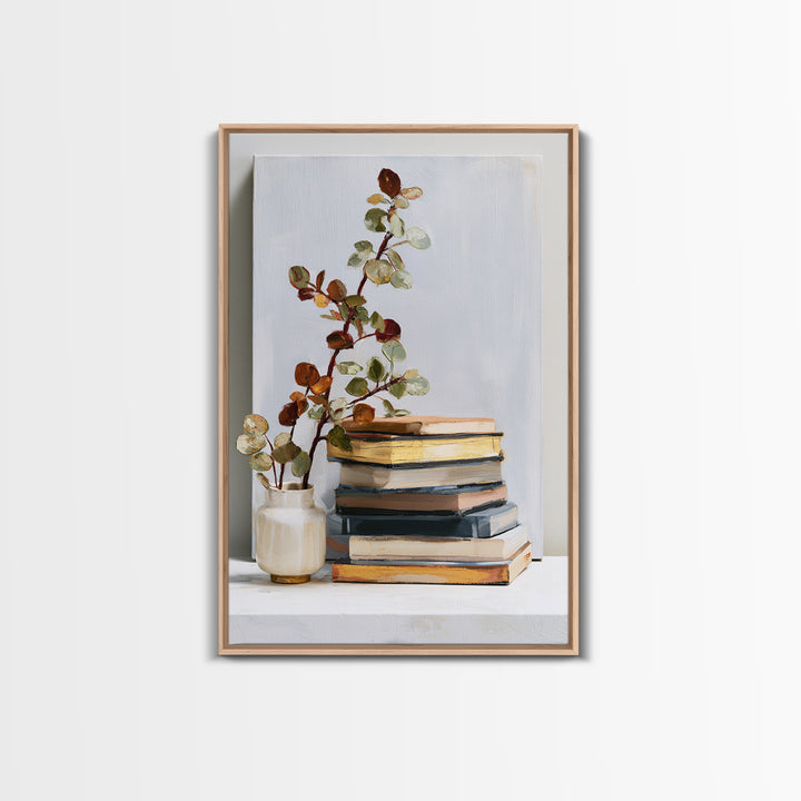 Colorful Book and Plant Still Life Canvas Print, Eclectic Art, Living Room Decor, Fine Art, Eclectic, Textured Painting, ECL-2x3-31