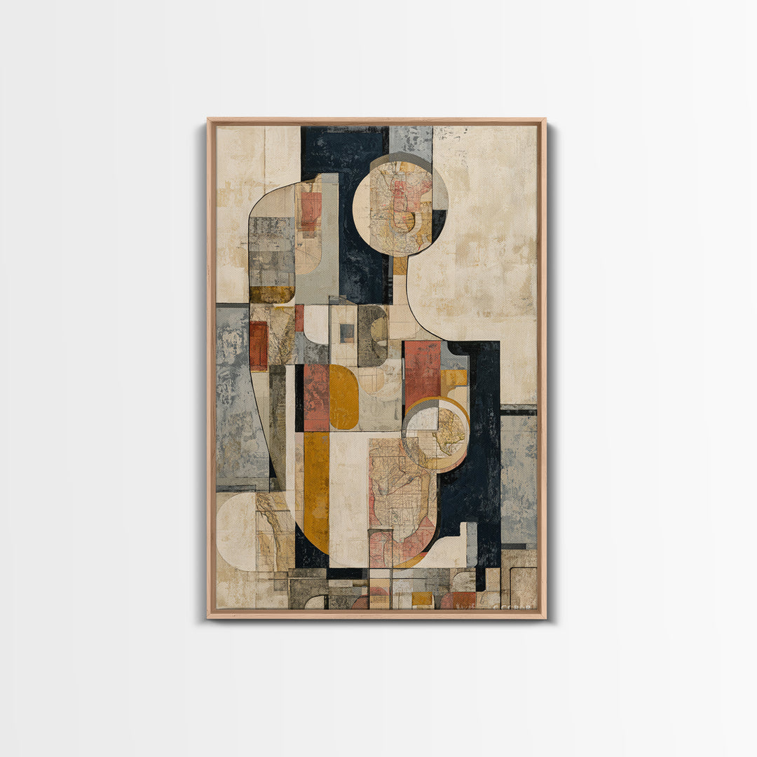 Abstract Shapes Layered Framed Canvas Print, Eclectic Art, Digital Prints, Living Room Decor, Abstract Art, Eclectic, ECL-2x3-36