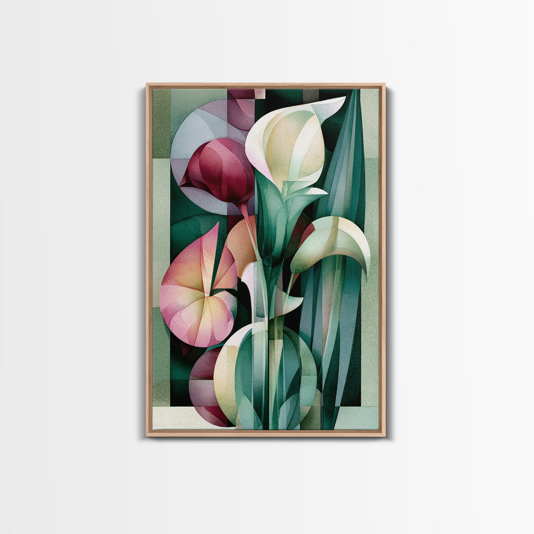 Retro Futurist Vase of Flowers Framed Canvas Print, Eclectic Art, Printables, Living Room Decor, Eclectic, Boho Wall Art, ECL-2x3-42