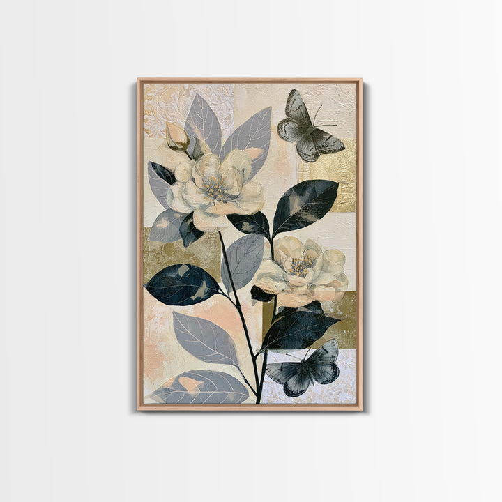 Botanical Collage with Butterflies and Old Paper Canvas Print, Eclectic Art, Fine Art Print, Living Room Decor, Eclectic, ECL-2x3-93