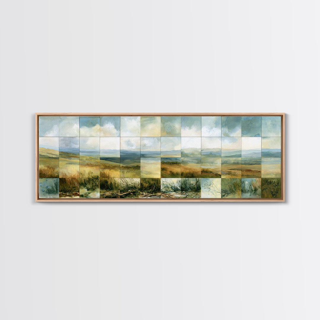 Playful Checkerboard Landscape Framed Canvas Print, Eclectic Art, Fine Art Print, Living Room Decor, Watercolor Art, Eclectic, ECL-3x1-1