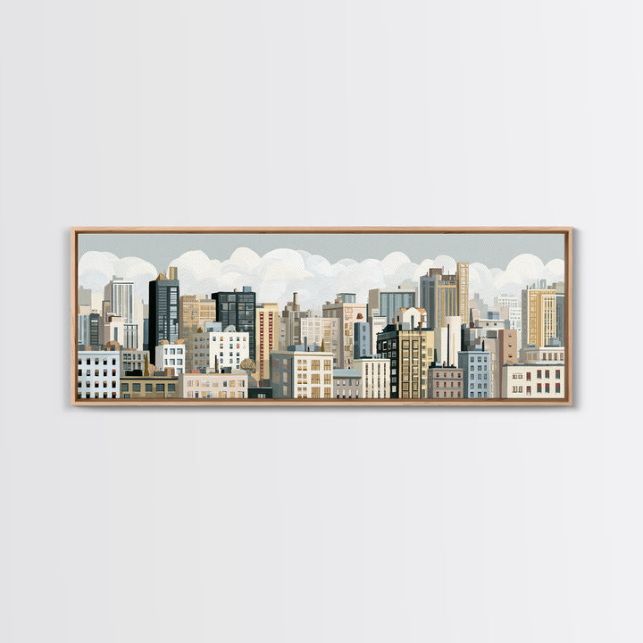 Naive Cityscape with Patterned Windows Canvas Print, Eclectic Art, Oil Painting, Living Room Decor, Abstract Art, Eclectic, ECL-3x1-100