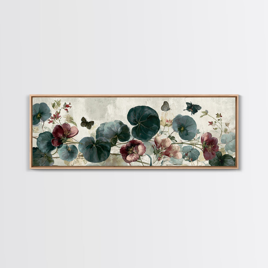 Botanical Collage with Butterflies and Old Paper Canvas Print, Eclectic Art, Statement Artwork, Living Room Decor, Eclectic, ECL-3x1-29