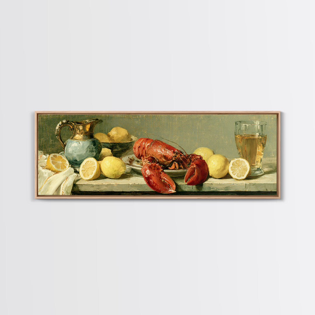 Unexpected Lobster and Lemons Still Life Canvas Print, Eclectic Art, Digital Print, Living Room Decor, Abstract Art, Eclectic, ECL-3x1-34