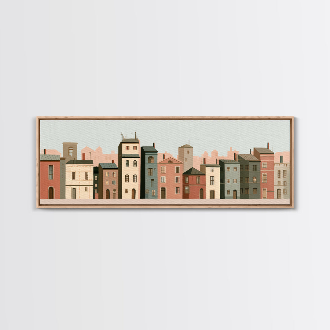 Naive Cityscape with Patterned Windows Canvas Print, Eclectic Art, Living Room Decor, Watercolor Art, Eclectic, ECL-3x1-4