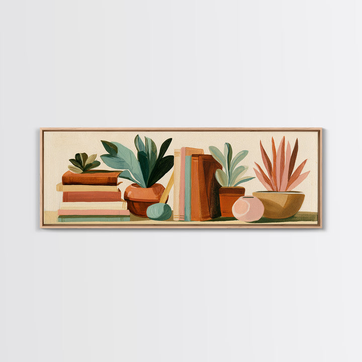 Colorful Book and Plant Still Life Framed Canvas Print, Eclectic Art, Art Prints, Living Room Decor, Fine Art, Eclectic, ECL-3x1-63