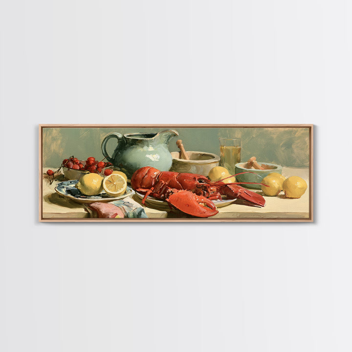 Unexpected Lobster and Lemons Still Life Framed Canvas Print, Eclectic Art, Dopamine Decor, Living Room Decor, Eclectic, ECL-3x1-82