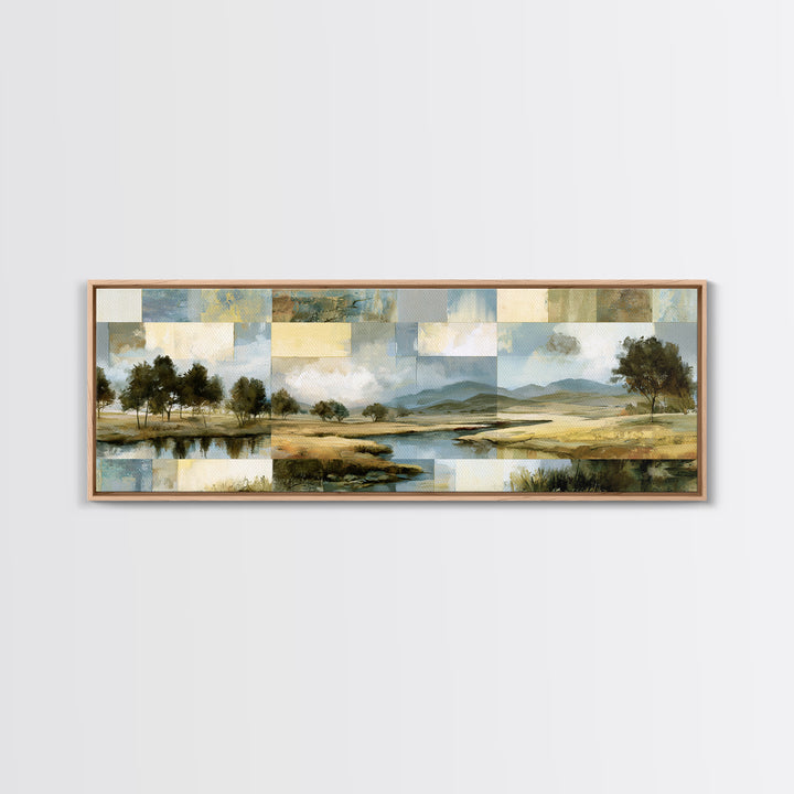Bohemian Patchwork Landscape Canvas Print, Eclectic Art, Wall Decor, Living Room Decor, Fine Art, Eclectic, Boho, Artwork, ECL-3x1-88