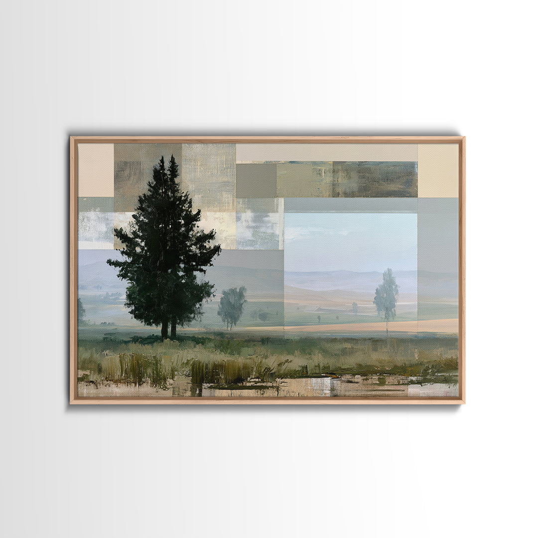 Bohemian Patchwork Landscape Framed Canvas Print, Eclectic Art, Digital Print, Living Room Decor, Fine Art, Eclectic, ECL-3x2-100
