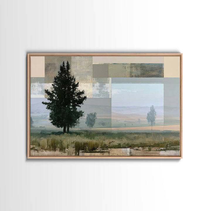 Bohemian Patchwork Landscape Framed Canvas Print, Eclectic Art, Digital Print, Living Room Decor, Fine Art, Eclectic, ECL-3x2-100