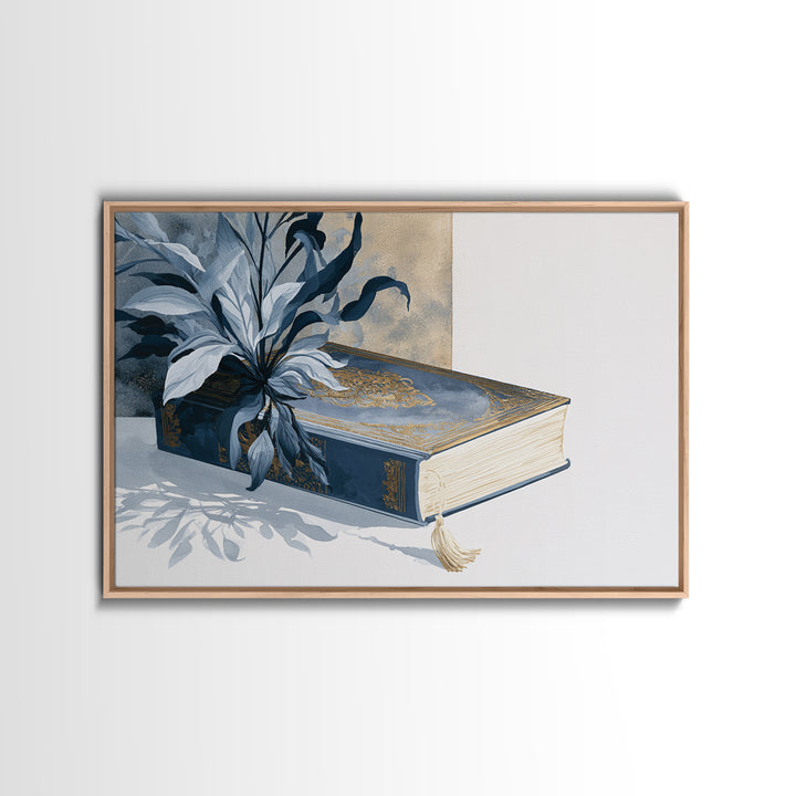 Colorful Book and Plant Still Life Framed Canvas Print, Eclectic Art, Printables, Living Room Decor, Fine Art, Eclectic, ECL-3x2-27