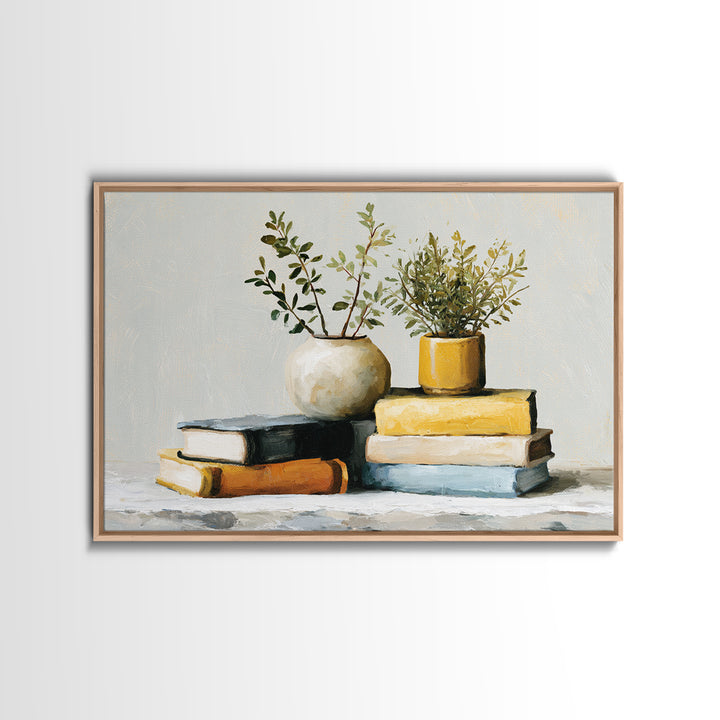 Colorful Book and Plant Still Life Canvas Print, Eclectic Art, Art Prints, Living Room Decor, Fine Art, Eclectic, Abstract Art, ECL-3x2-3