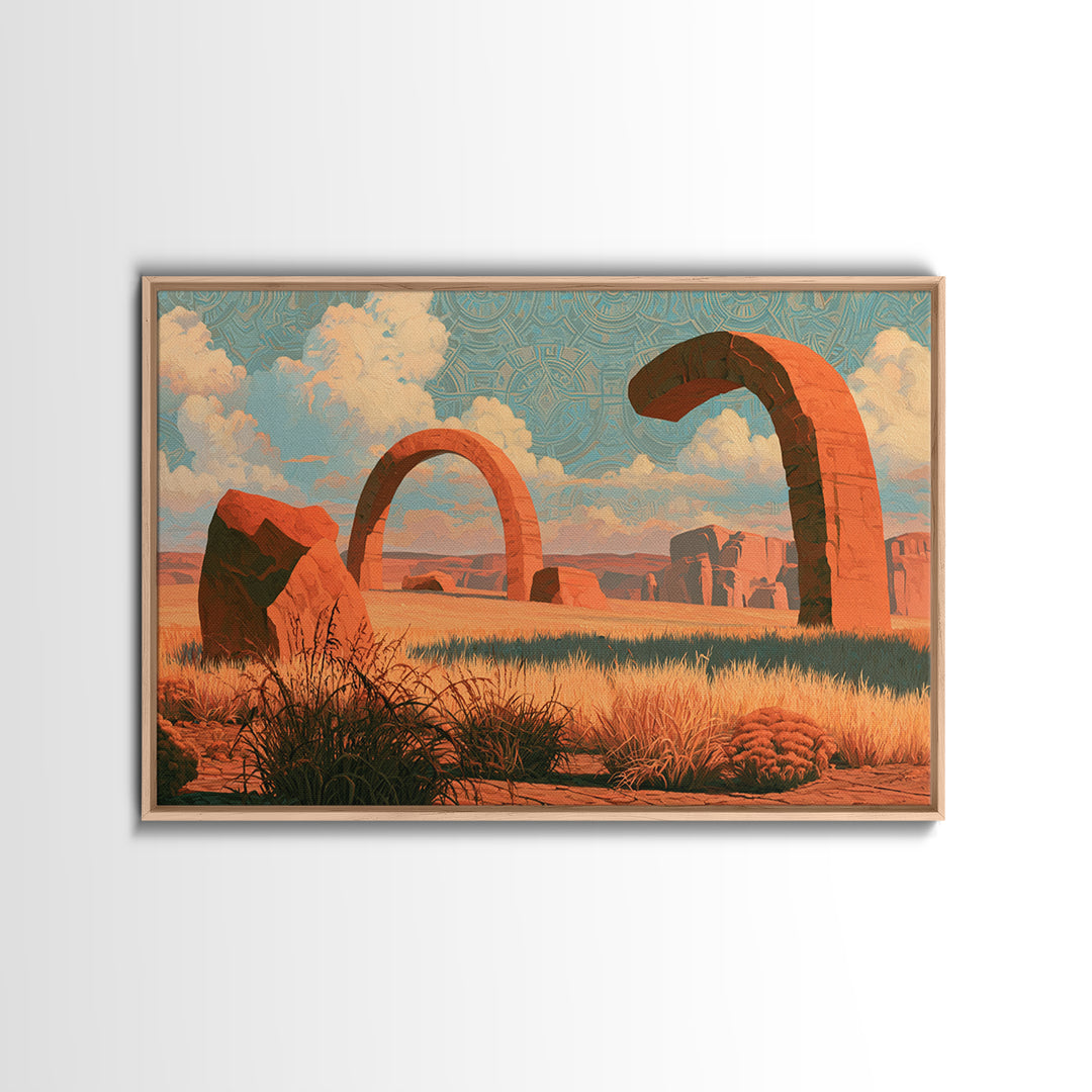 Surreal Desert with Floating Arches Framed Canvas Print, Eclectic Art, Modern Decor, Living Room Decor, Fine Art, Eclectic, ECL-3x2-50