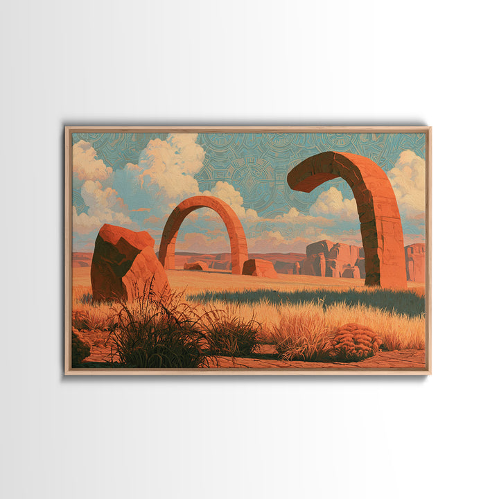 Surreal Desert with Floating Arches Framed Canvas Print, Eclectic Art, Modern Decor, Living Room Decor, Fine Art, Eclectic, ECL-3x2-50