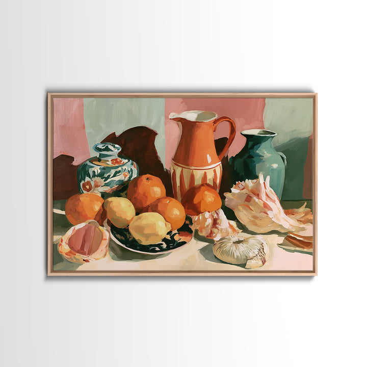 Bold Maximalist Still Life Framed Canvas Print, Eclectic Art, Textured Painting, Living Room Decor, Oil Painting, Eclectic, ECL-3x2-55