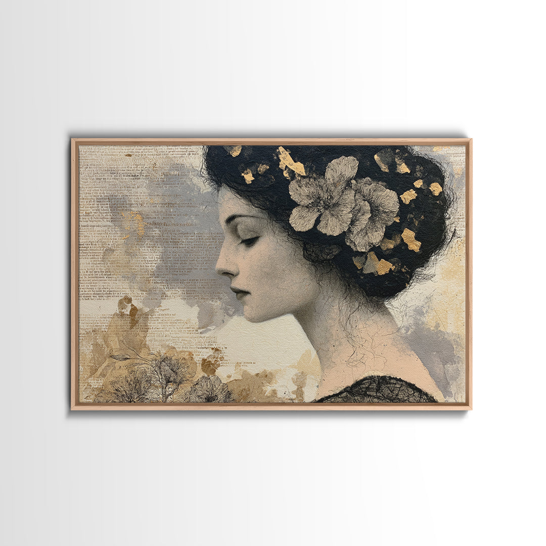 Mixed Media Woman Framed Canvas Print, Eclectic Art, Artwork, Living Room Decor, Fine Art, Eclectic, Boho Decor, Gallery Decor, ECL-3x2-60
