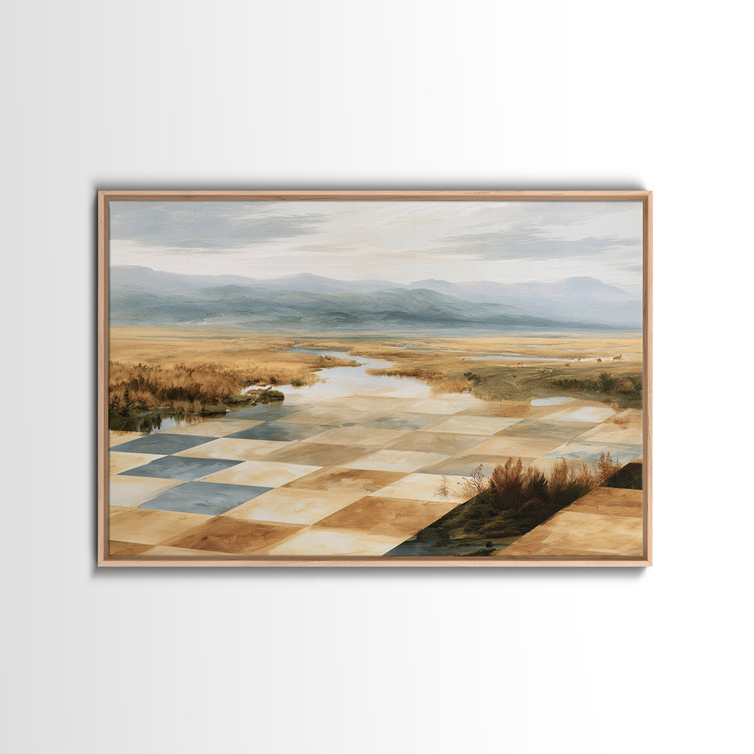Playful Checkerboard Landscape Canvas Print, Eclectic Art, Art, Living Room Decor, Fine Art, Eclectic, Large Wall Art, ECL-3x2-61