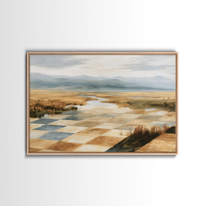 Playful Checkerboard Landscape Canvas Print, Eclectic Art, Art, Living Room Decor, Fine Art, Eclectic, Large Wall Art, ECL-3x2-61