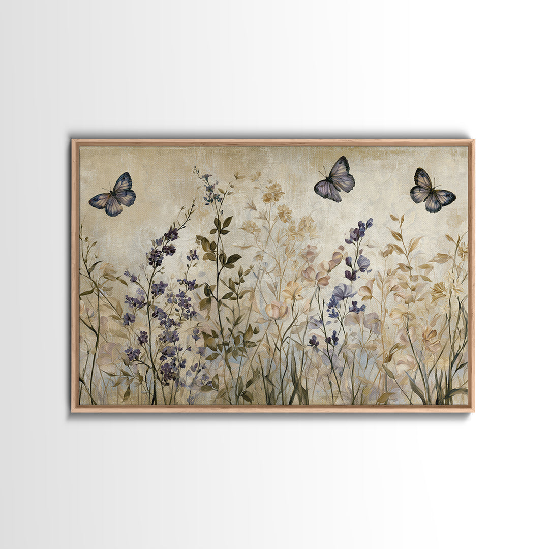 Botanical Collage with Butterflies and Old Paper Framed Canvas Print, Eclectic Art, Wall Decor, Living Room Decor, Eclectic, ECL-3x2-65
