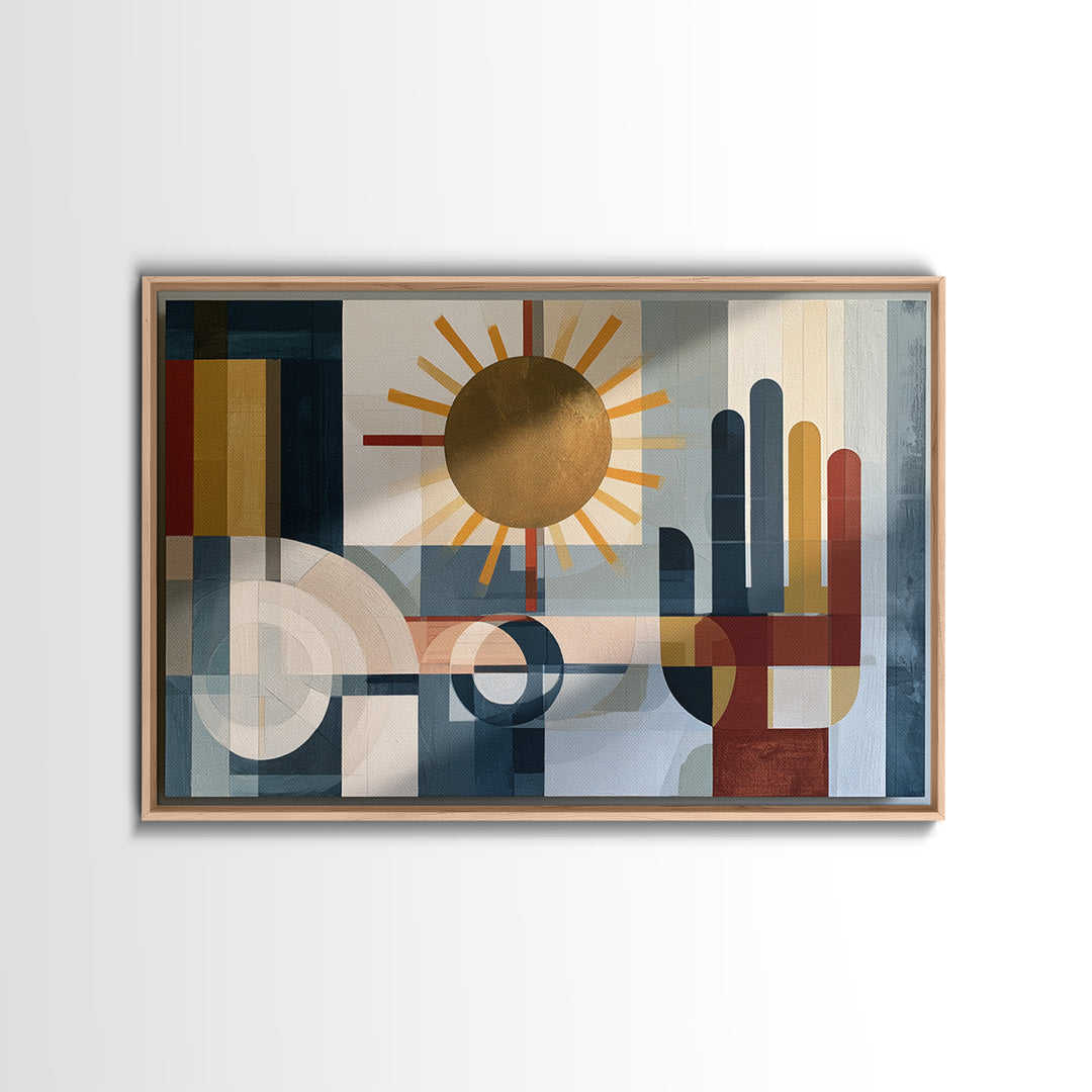 Geometric Sun and Hand Motif Canvas Print, Eclectic Art, Fine Art Print, Living Room Decor, Abstract Art, Eclectic, ECL-3x2-67