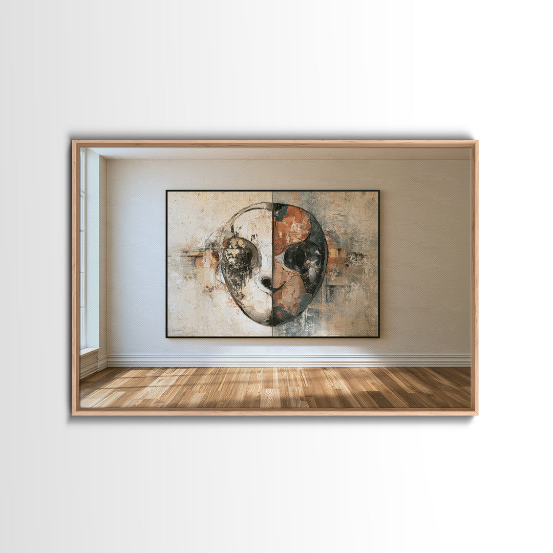 Abstract Mask with Playful Textures Canvas Print, Eclectic Art, Portrait, Living Room Decor, Abstract Art, Eclectic, ECL-3x2-72
