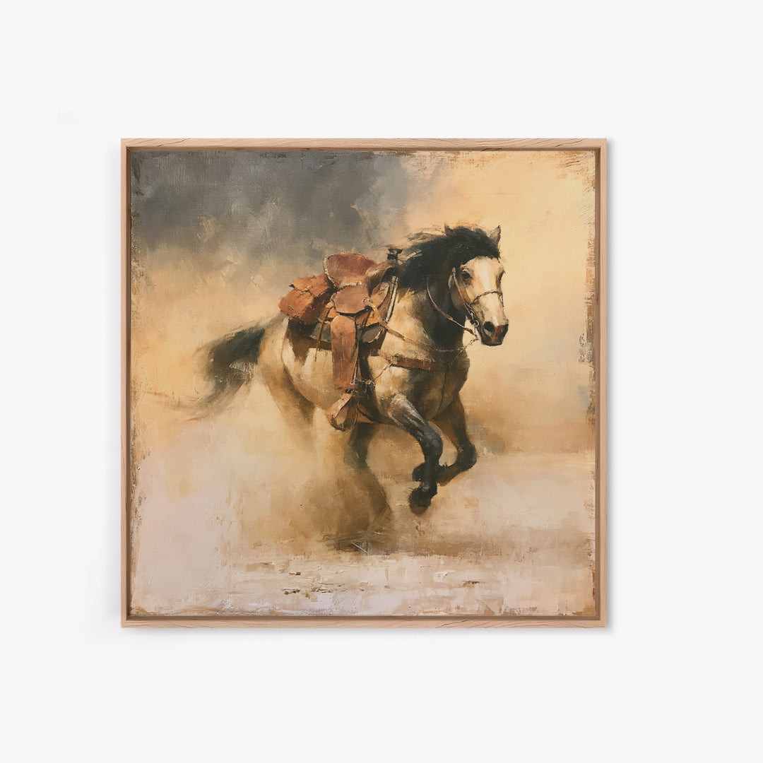 Galloping Horse in Golden Dust and Sunlight Canvas Print, Equestrian Art, Gallery Wall Art, Living Room Decor, Equestrian, EQU-1x1-1