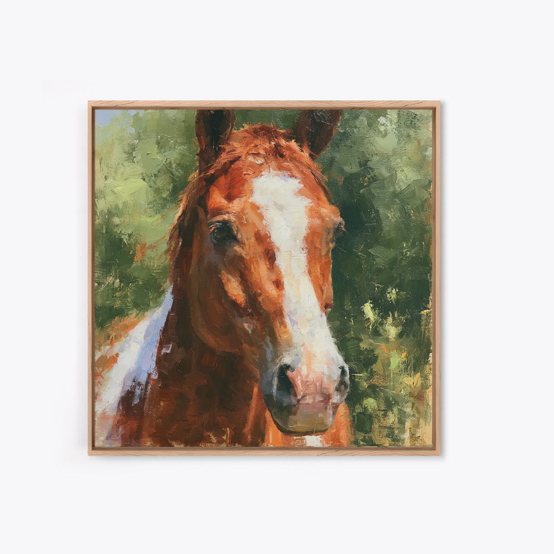 Chestnut Horse Portrait Framed Canvas Print, Equestrian Art, Statement Artwork, Living Room Decor, Fine Art, Equestrian, EQU-1x1-33