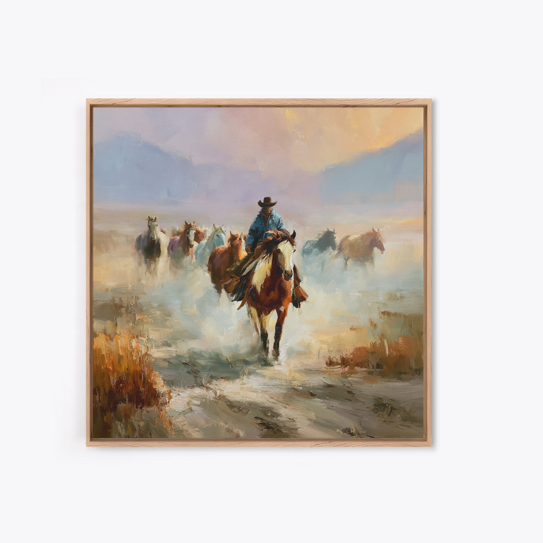 Wild Mustang Herd Crossing Desert Plains Canvas Print, Equestrian Art, Printable Art, Living Room Decor, Equestrian, EQU-1x1-56