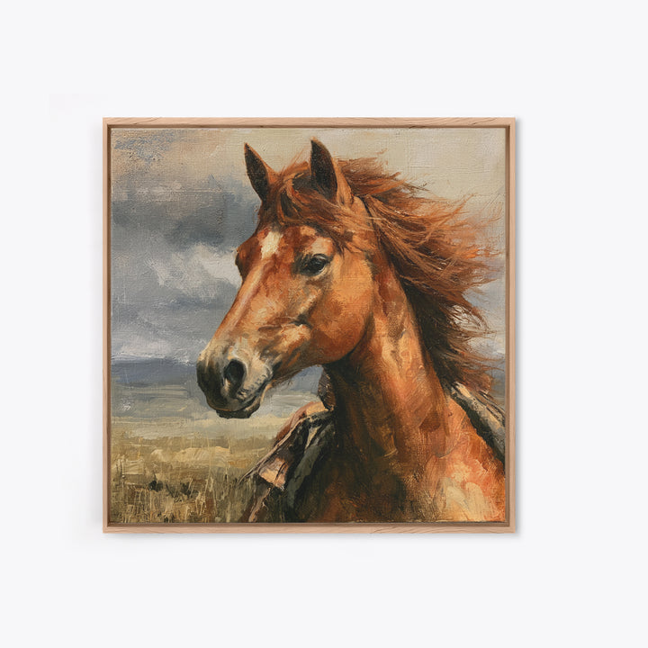 Chestnut Horse Portrait Framed Canvas Print, Equestrian Art, Statement Artwork, Living Room Decor, Fine Art, Equestrian, EQU-1x1-57