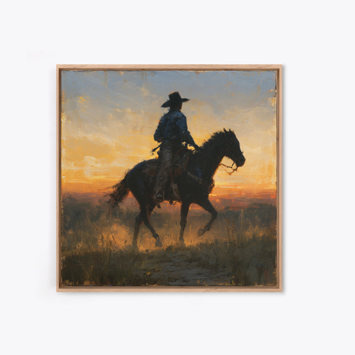 Equestrian Rider Silhouette at Sunrise Canvas Print, Equestrian Art, Modern Decor, Living Room Decor, Fine Art, Equestrian, EQU-1x1-75