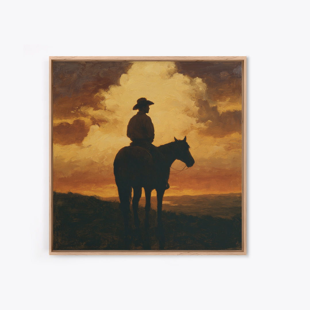 Equestrian Rider Silhouette at Sunrise Canvas Print, Equestrian Art, Wall Art, Living Room Decor, Fine Art, Equestrian, EQU-1x1-99