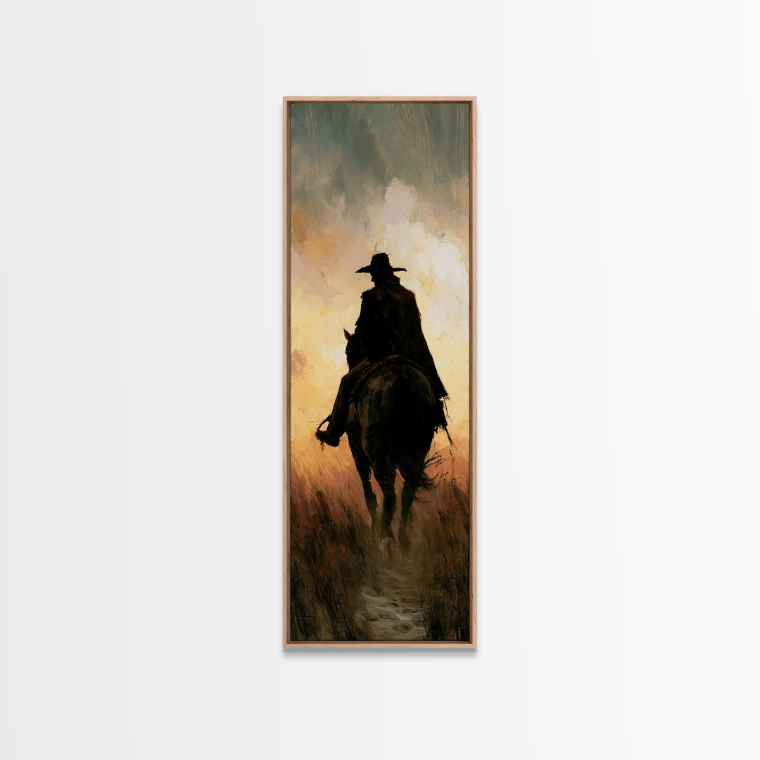 Equestrian Rider Silhouette at Sunrise Framed Canvas Print, Equestrian Art, Living Room Decor, Abstract Art, Equestrian, EQU-1x3-15