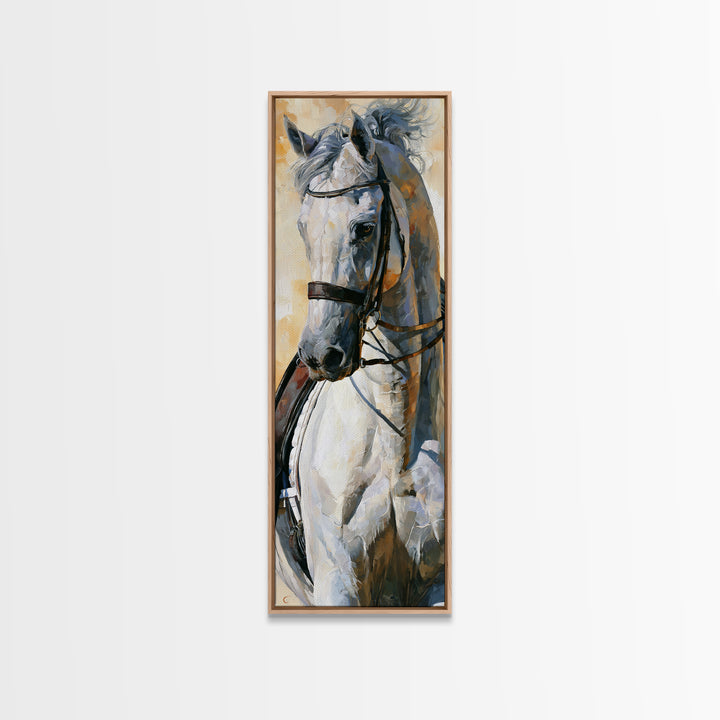 Dressage Horse in Refined Classical Pose Framed Canvas Print, Equestrian Art, Retro Poster, Living Room Decor, Equestrian, EQU-1x3-70