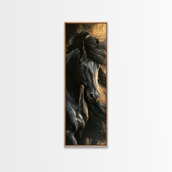 Black Horse Portrait on Deep Charcoal Background Canvas Print, Equestrian Art, Luxury Decor, Living Room Decor, Equestrian, EQU-1x3-86