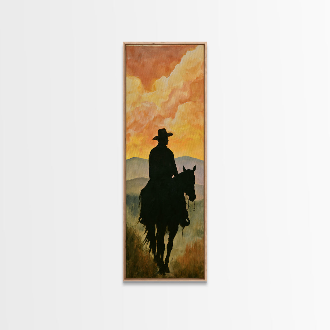 Equestrian Rider Silhouette at Sunrise Canvas Print, Equestrian Art, French Country Decor, Living Room Decor, Equestrian, EQU-1x3-87