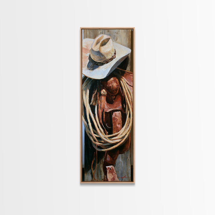 Cowgirl Hat and Reins Still Life Canvas Print, Equestrian Art, Gallery Wall, Living Room Decor, Fine Art, Equestrian, EQU-1x3-95