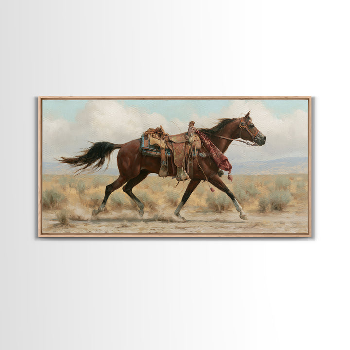 Arabian Horse with Ornate Tack and Silk Framed Canvas Print, Equestrian Art, Contemporary Art, Living Room Decor, Equestrian, EQU-2x1-83