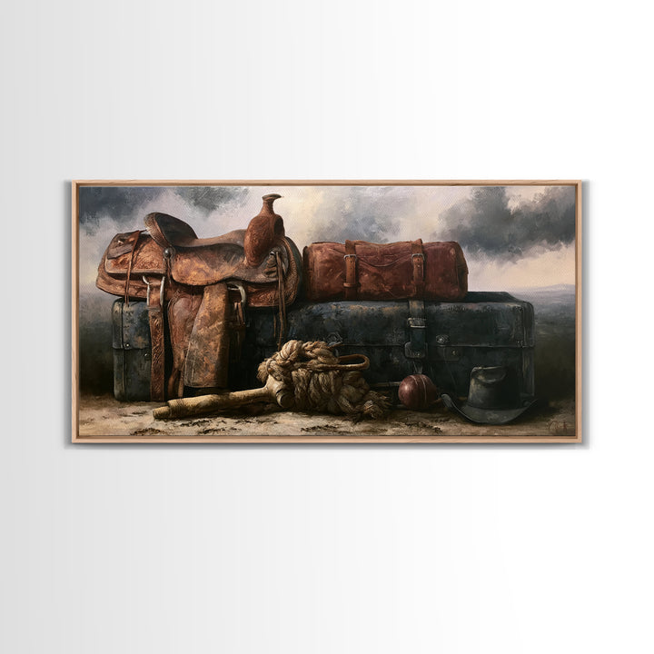 Stable Tools Arranged Like Old Master Still Framed Canvas Print, Equestrian Art, Large Wall Art, Living Room Decor, Equestrian, EQU-2x1-91