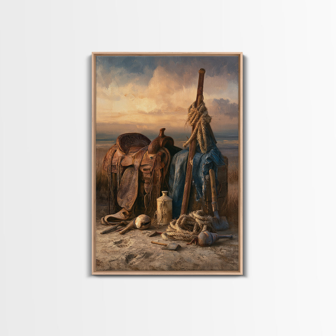 Stable Tools Arranged Like Old Master Still Canvas Print, Equestrian Art, Statement Artwork, Living Room Decor, Equestrian, EQU-2x3-31