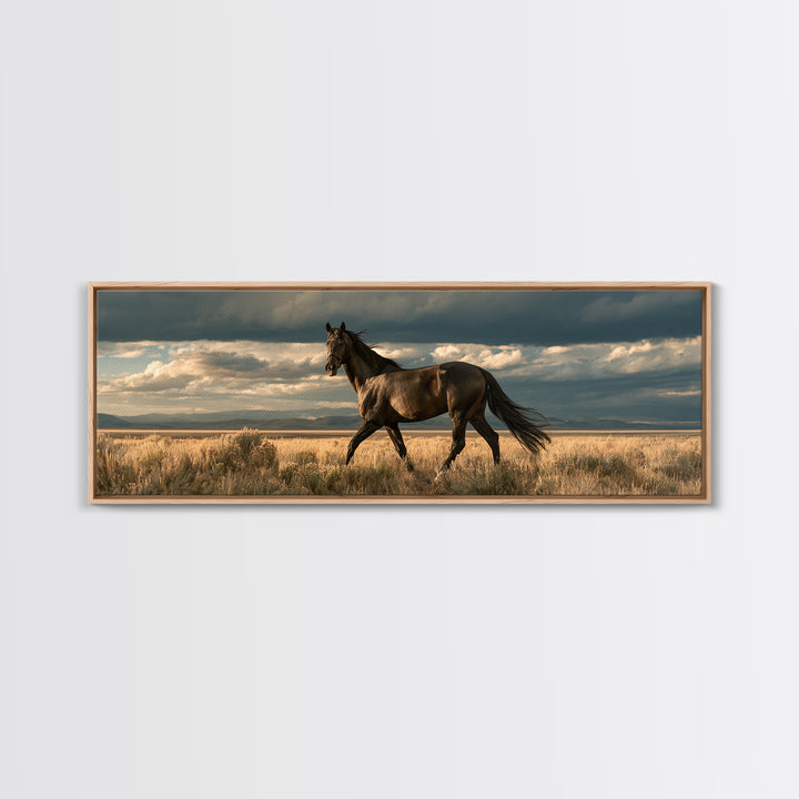 Dressage Horse in Refined Classical Pose Framed Canvas Print, Equestrian Art, Oil Painting, Living Room Decor, Equestrian, EQU-3x1-2