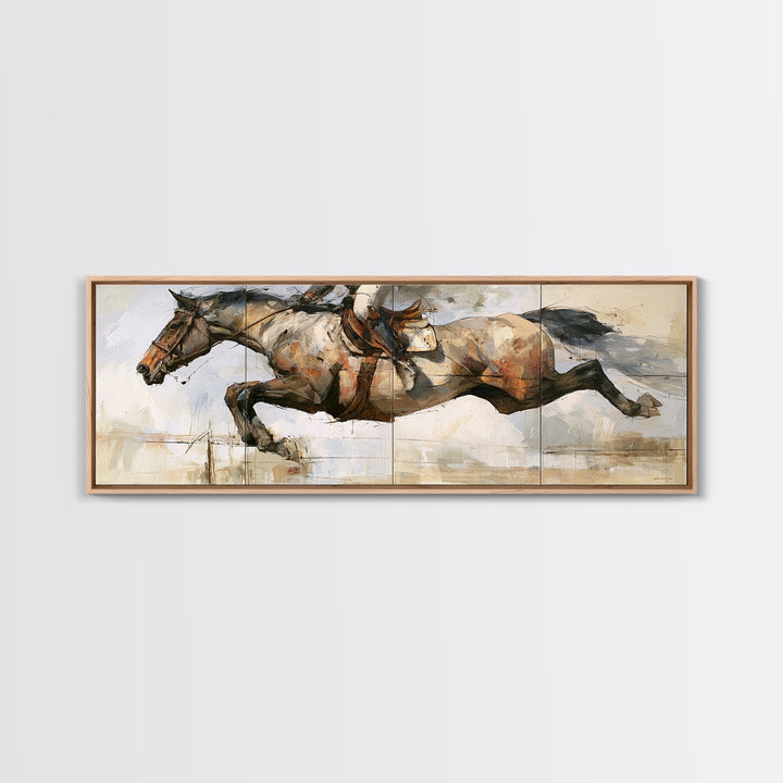 Show Jumping Horse Mid Leap Framed Canvas Print, Equestrian Art, Boho Decor, Living Room Decor, Fine Art, Equestrian, EQU-3x1-23