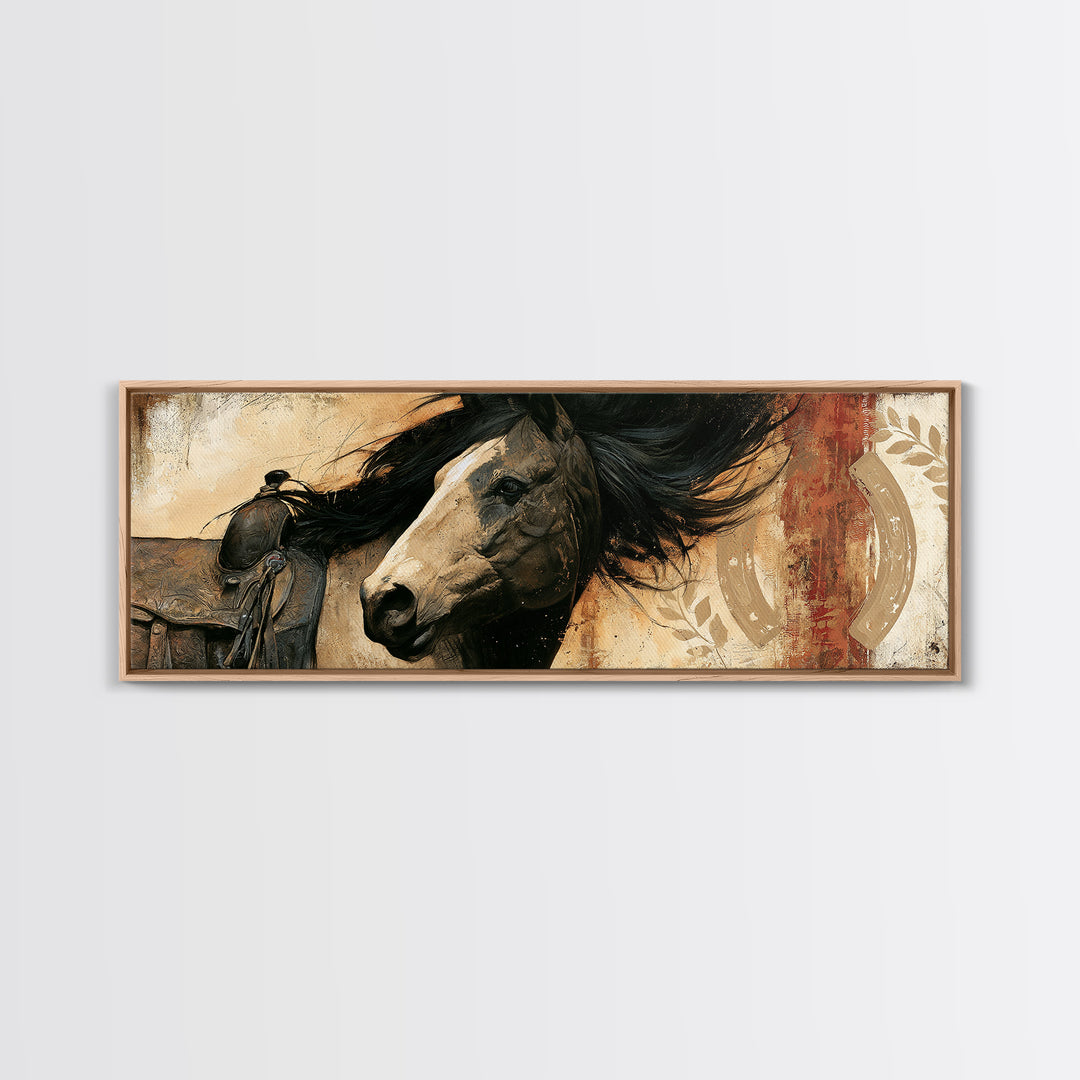 Equestrian Crest with Laurel and Horseshoe Canvas Print, Equestrian Art, Canvas Wall Art, Living Room Decor, Equestrian, EQU-3x1-38