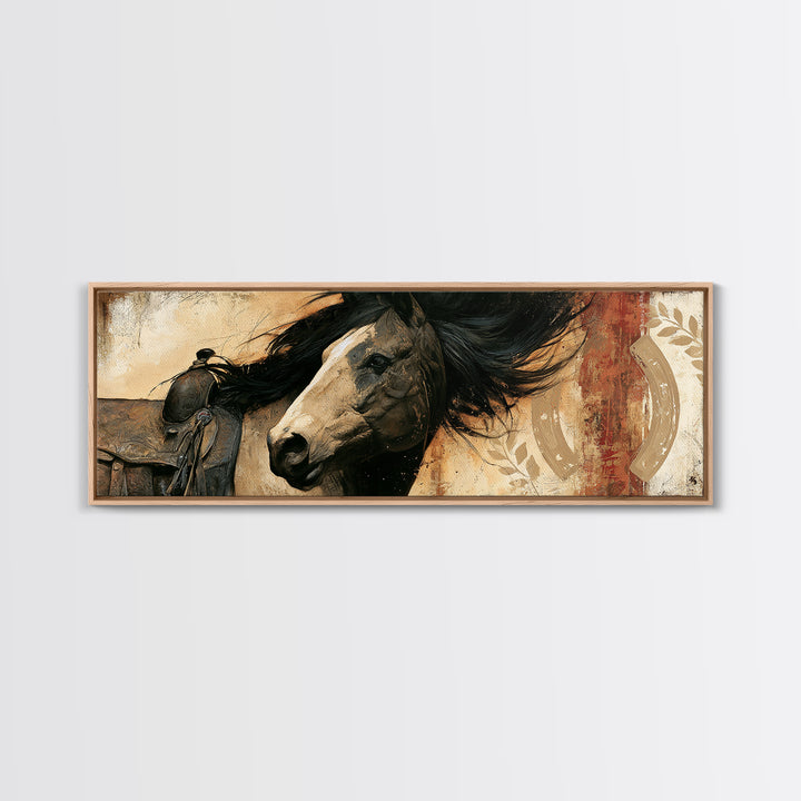 Equestrian Crest with Laurel and Horseshoe Canvas Print, Equestrian Art, Canvas Wall Art, Living Room Decor, Equestrian, EQU-3x1-38