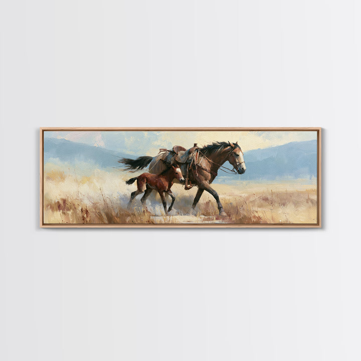 Horse and Foal Canvas Print, Equestrian Art, Green Wall Art, Living Room Decor, Fine Art, Equestrian, Statement Artwork, EQU-3x1-4