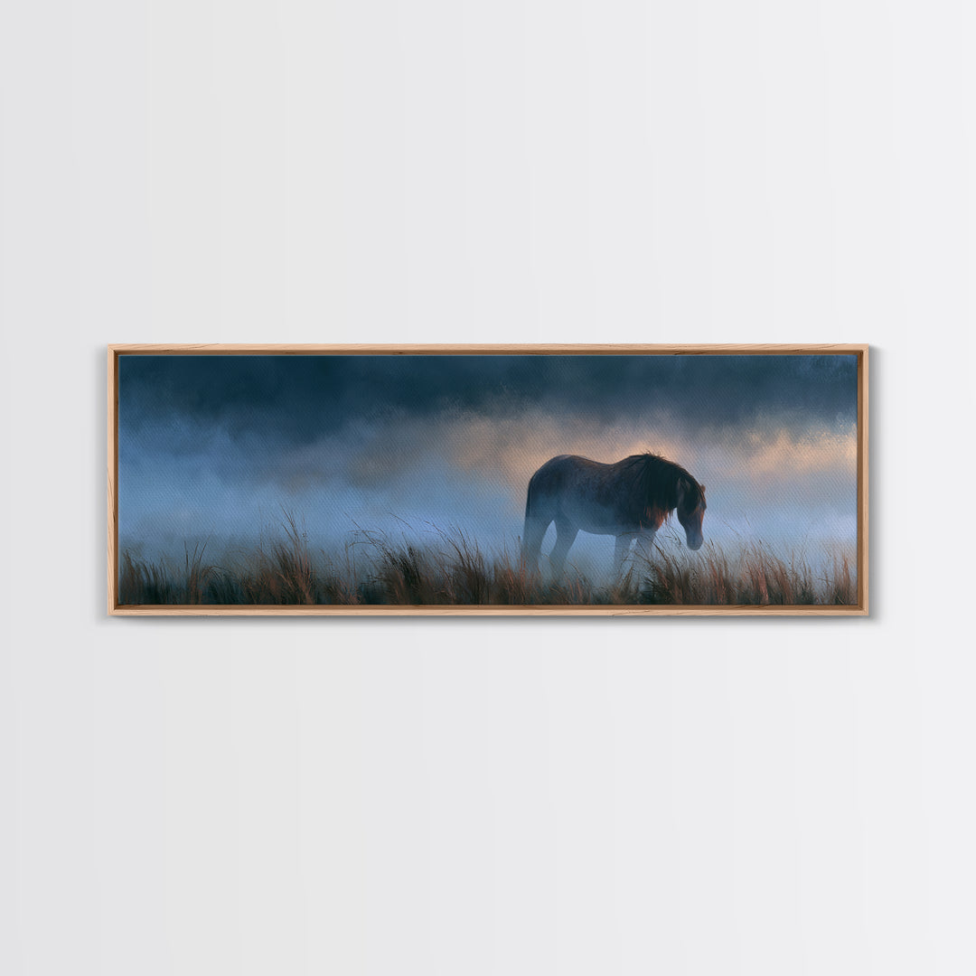 Horse in Misty Pasture with Peaceful Mood Canvas Print, Equestrian Art, Gallery Decor, Living Room Decor, Fine Art, Equestrian, EQU-3x1-40