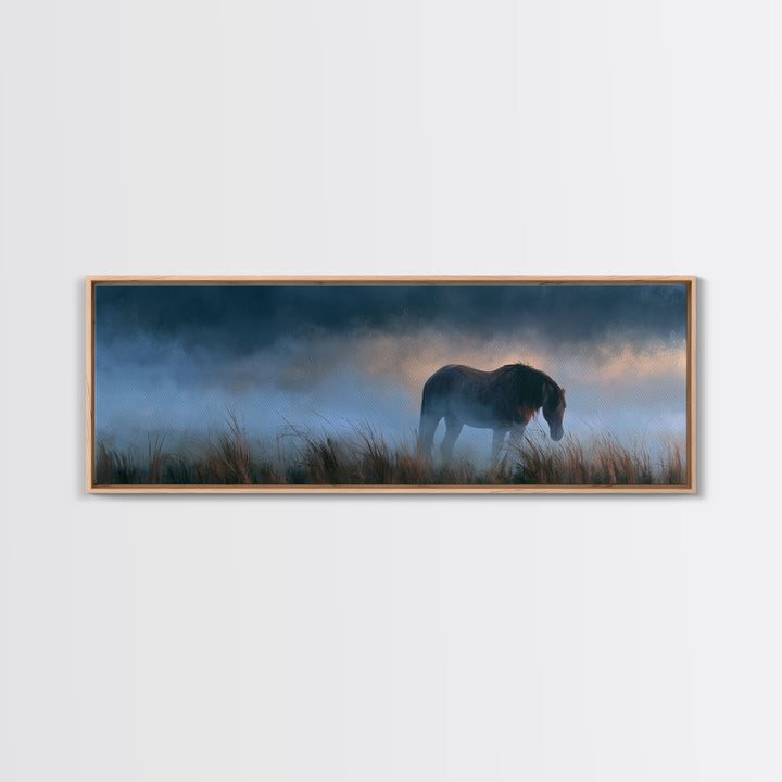 Horse in Misty Pasture with Peaceful Mood Canvas Print, Equestrian Art, Gallery Decor, Living Room Decor, Fine Art, Equestrian, EQU-3x1-40