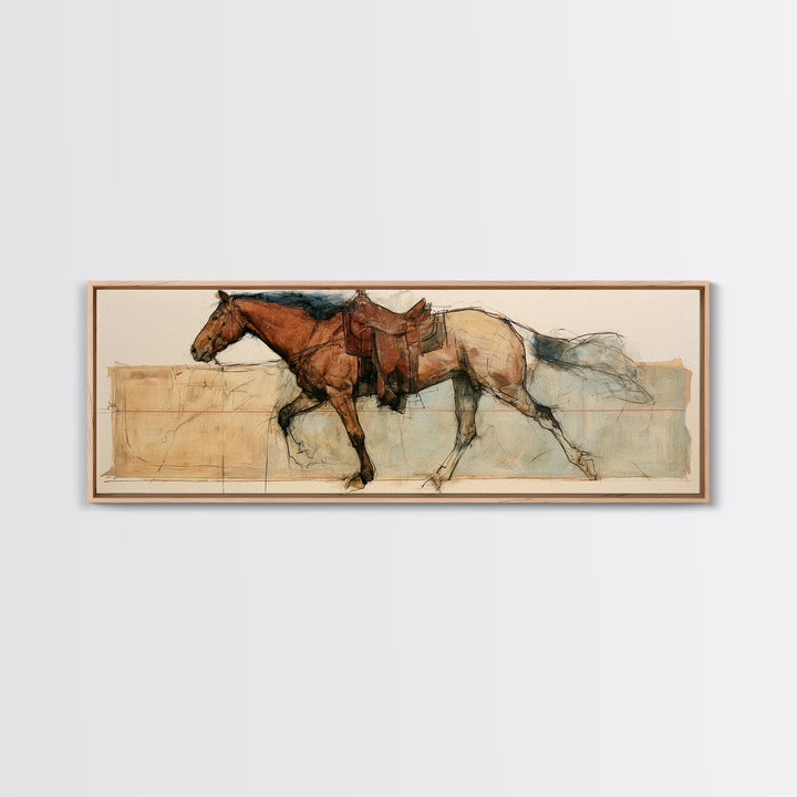 Minimal Horse Contour Drawing on Cream Paper Canvas Print, Equestrian Art, Digital Print, Living Room Decor, Equestrian, EQU-3x1-5