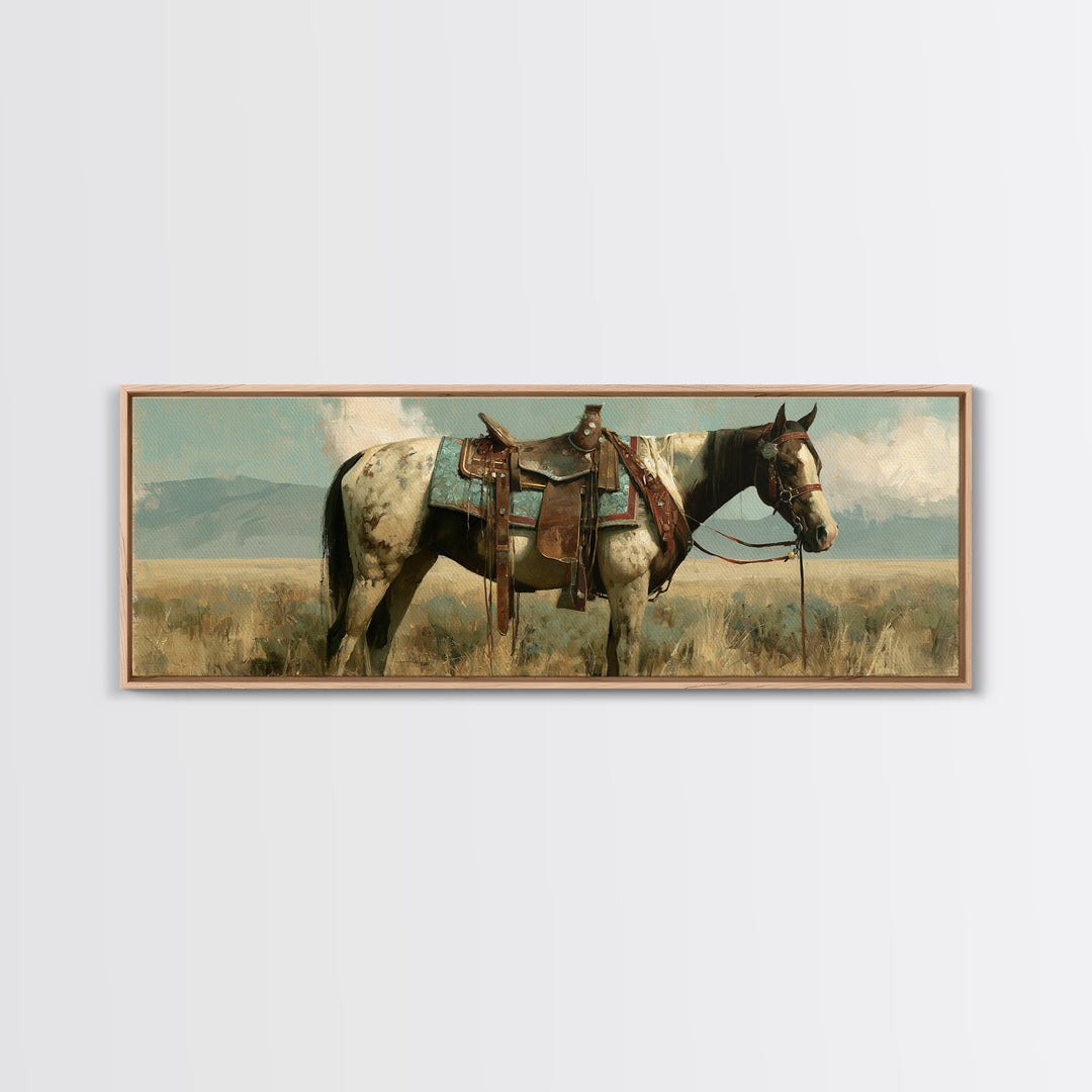 Arabian Horse with Ornate Tack and Silk Framed Canvas Print, Equestrian Art, Contemporary Art, Living Room Decor, Equestrian, EQU-3x1-55